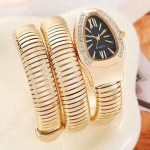 Serpenti Gold Snake Black Dial Wrap Watch